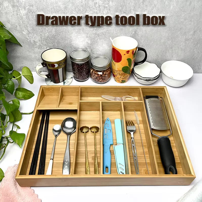 Bamboo Kitchen Utensil Holders racks Drawer Tableware Storage Box Wood Organizer Kitchen Tools Knife Fork Spoon Case Container