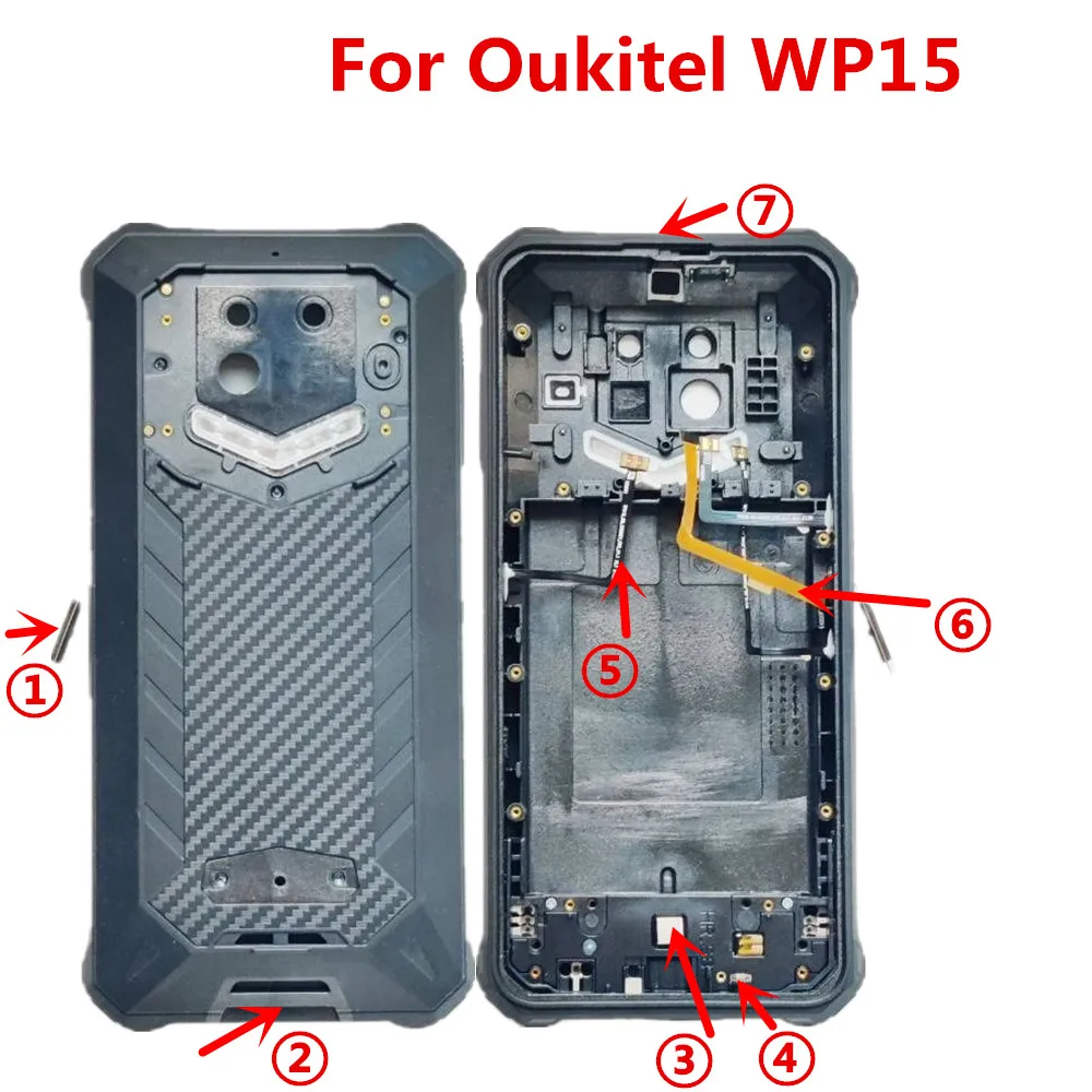 New for Oukitel WP15 Back Battery Cover Case Housing +Fingerprint Sensor+Loud Speaker+Microphone MIC FPC Replacement Accessories
