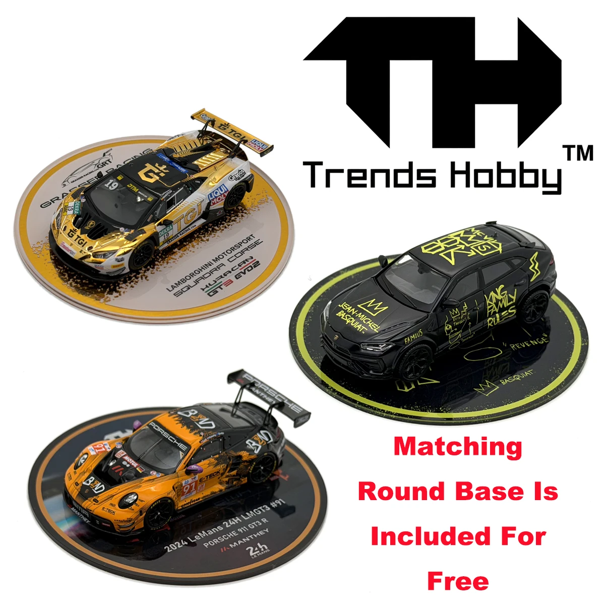Trends Hobby 1:64 Huracan GT3 EVO2 DTM Basquiat Urus Porsche 911 GT3 LeMans 24H 2025 Cayenne Collectible Model Vehicles Diecast