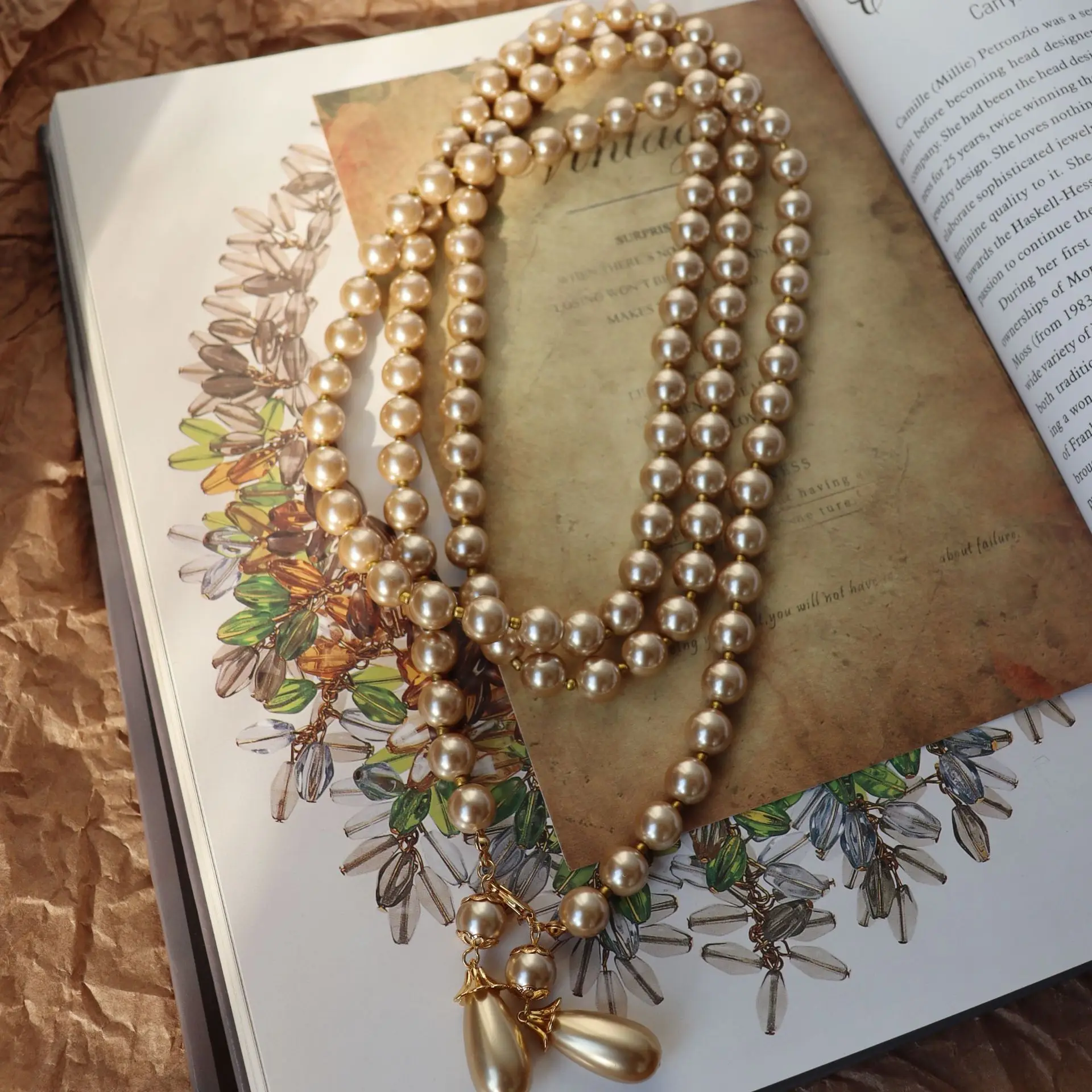 

Vintage Mid-Ancient Baroque Pearl Long Necklace Retro Europe and America Elegant Simple Temperament