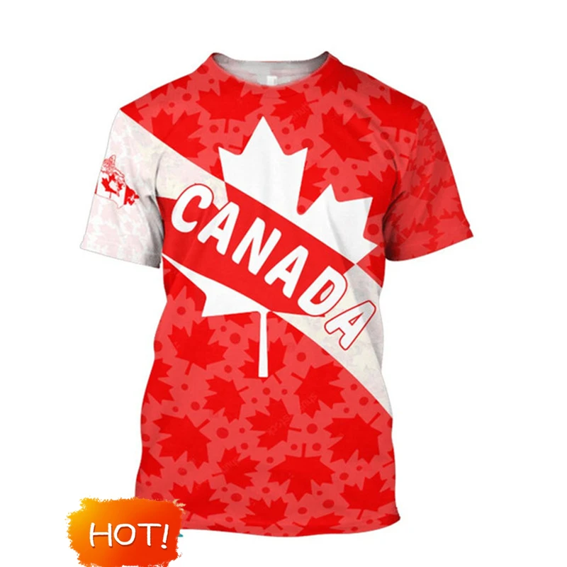 Nueva camiseta gráfica con bandera de Canadá, moda de verano, ropa informal con estampado 3D de hoja de arce, camisetas de gran tamaño a la moda para hombres y mujeres, camisetas