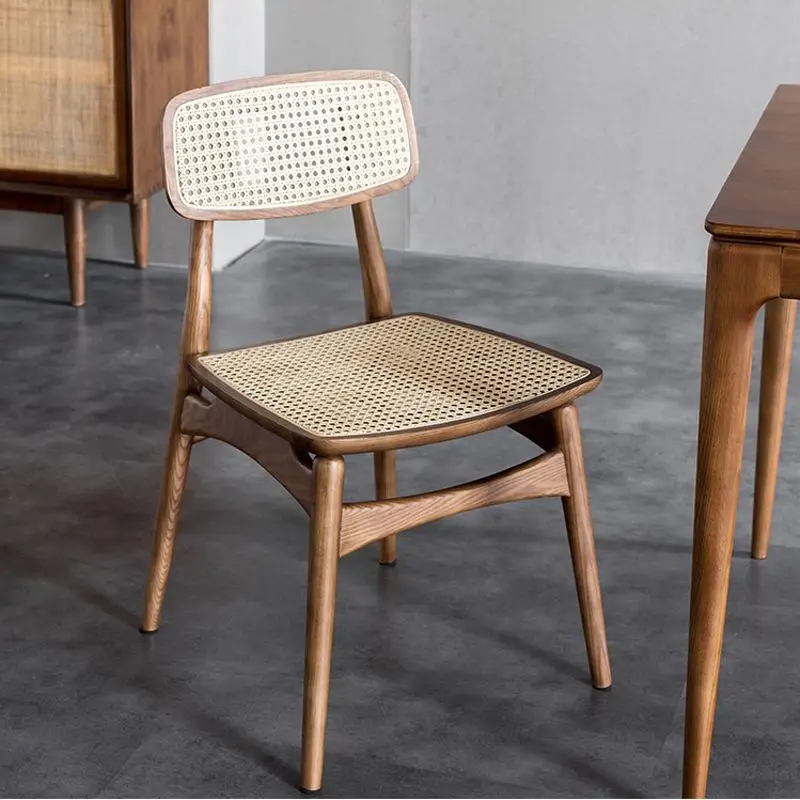 Nordic solid wood rattan chair backrest home ins study balcony guest house leisure lounge chair for dinning restaurant furniture