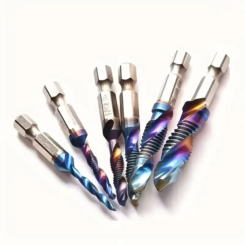 6Pcs HSS Metric Thread Tap Drill Bits M3-M10, Hex Shank Tap Bits for Screwdriver, Metalworking, Drilling & Tapping Tools
