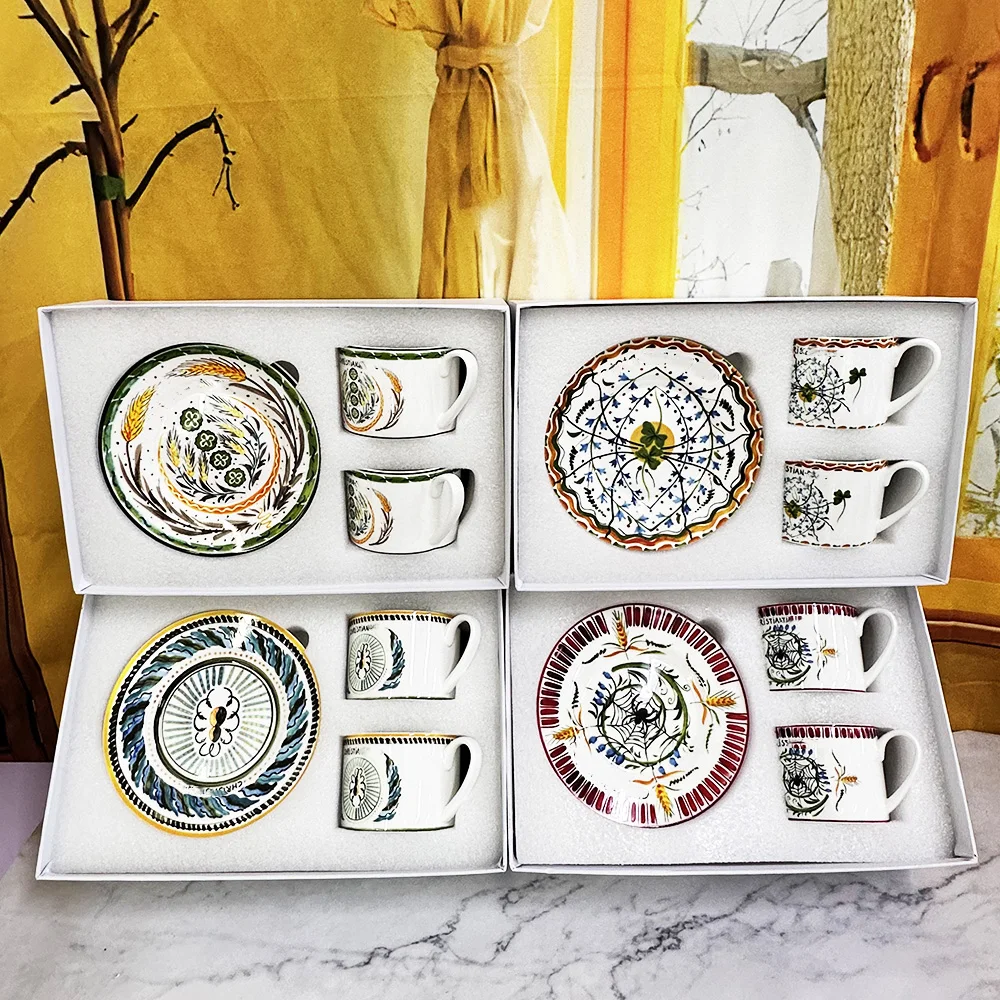 New  Light Luxury Bone China Western Plate Set Afternoon Tea High-quality Coffee Cup Plate Gift Mug Set Retro Design With Box