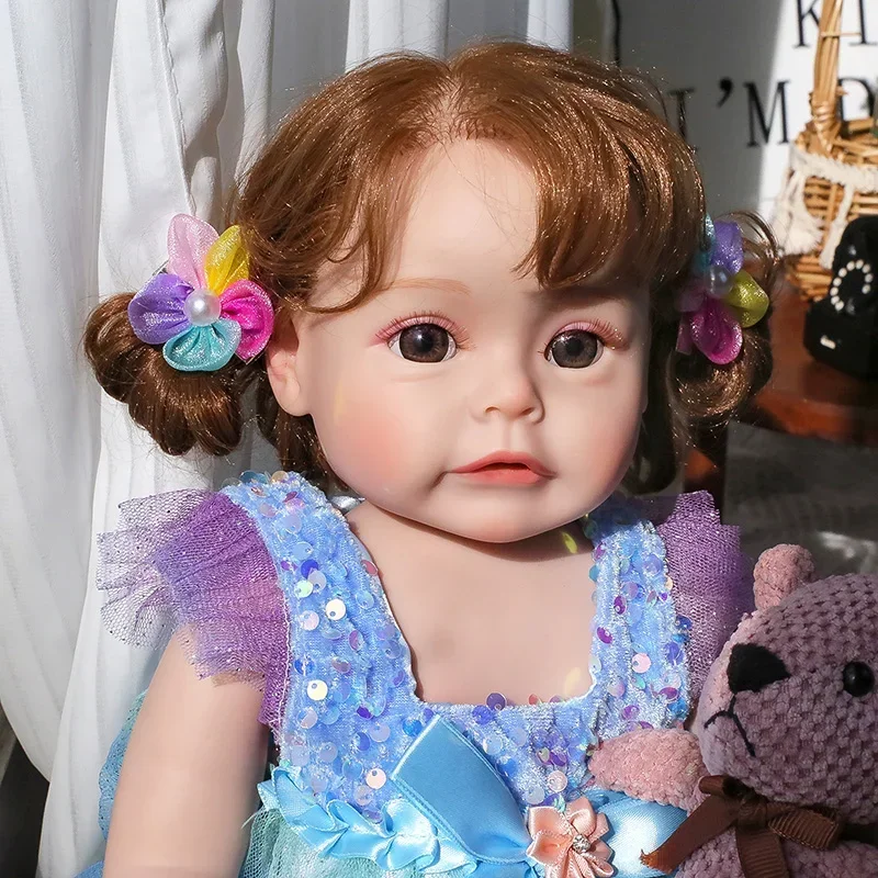 48CM 전신 실리콘 아기 인형 Reborn Sue-Sue Princess 유아 소녀 뿌리있는 머리 손으로 세부적으로 Paiting Veins Muñeca Bebe