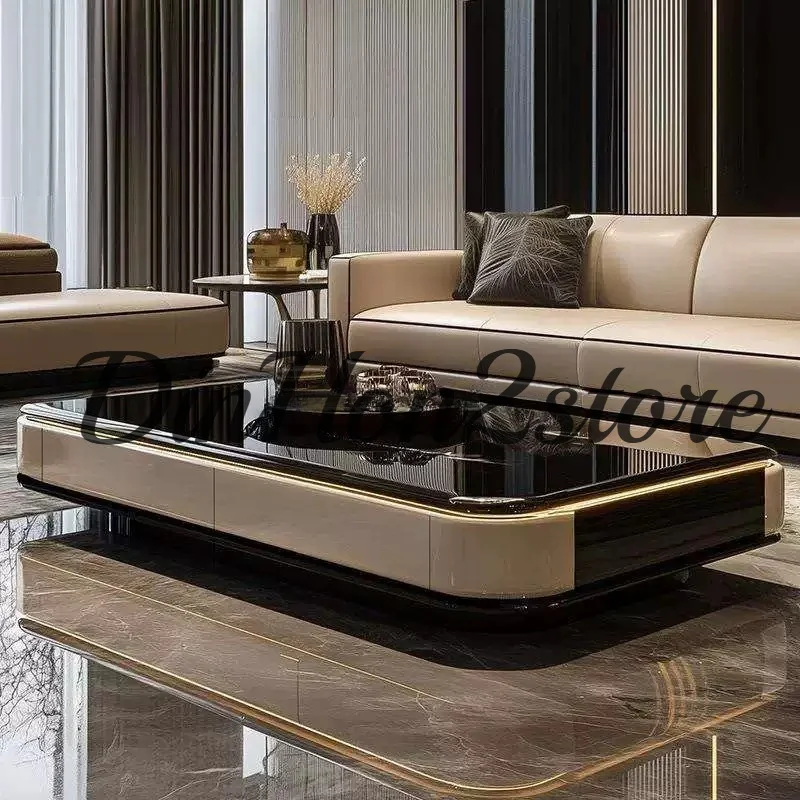 Light luxury coffee table living room rock slab household simple small apartment high-end modern glass tea table