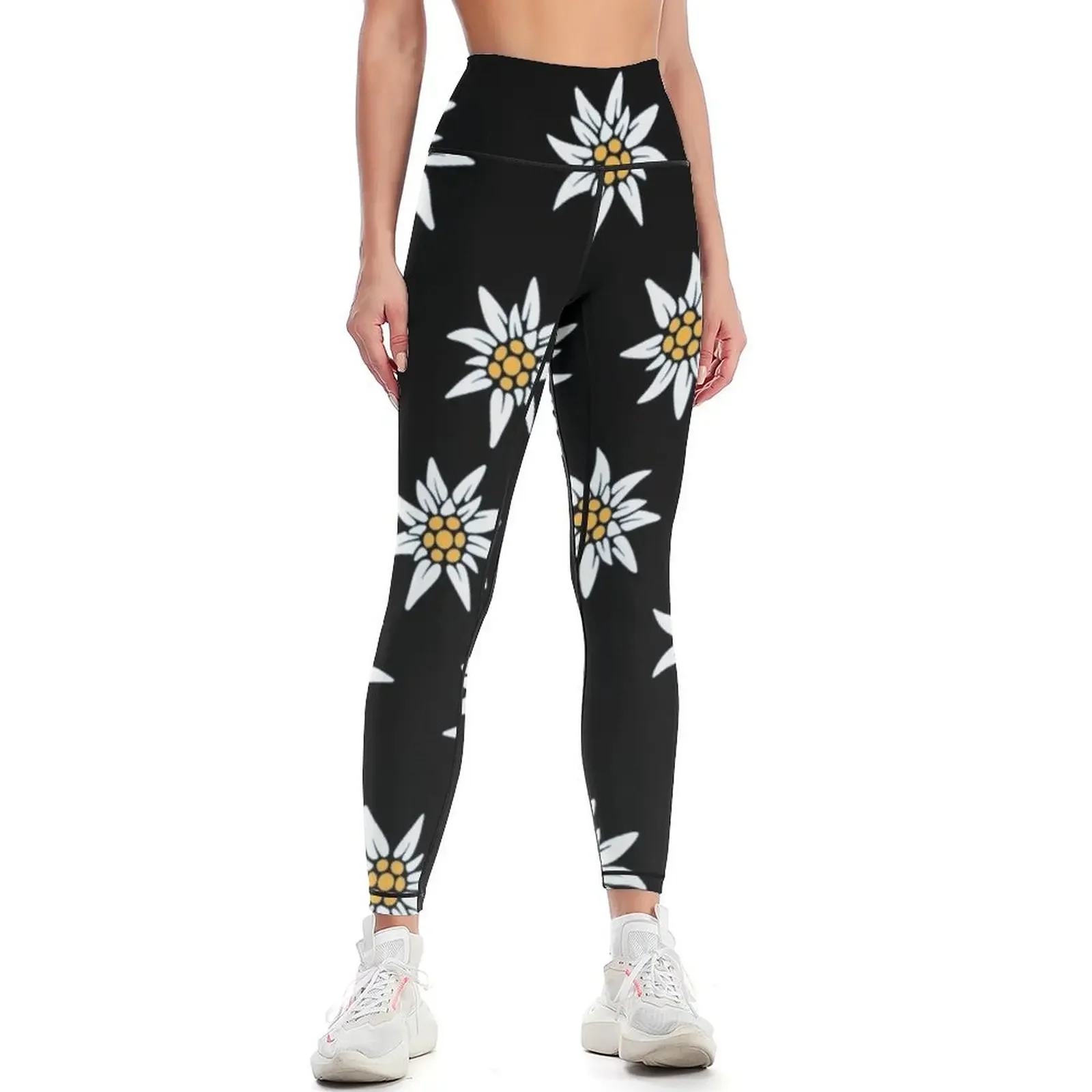 

Edelweiss flowers pattern Leggings Golf wear gym sportswear woman gym clothing fitness set gym Womens Leggings