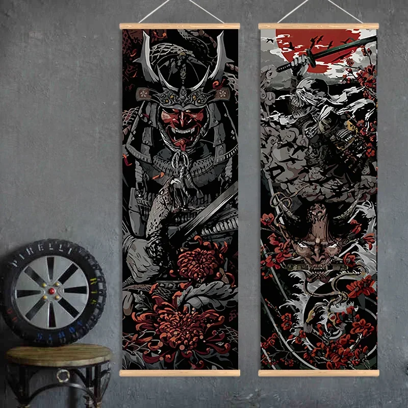 Scroll Canvas Poster Retro Japan Samurai Sakuran Ukiyoe Tattoo Wall Art Boho Wall Pictures Aesthetic Room Decor Scroll Paintings