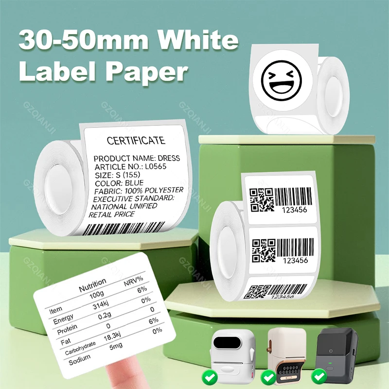 5PK 20-50mm Multiple sizes Thermal Paper Label White Color Cartoon Graphics Tape Rolls Sticker for P50 P2 Normal Printer Generic