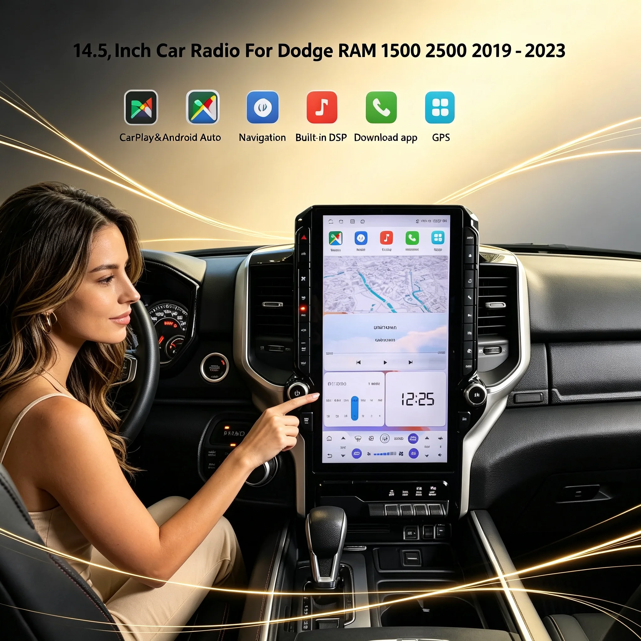 Qualcomm Screen Android Auto Screen Head Unit For Dodge Ram 1500 2500 2019 2020 2021 2022 2023 2024 GPS Navi Car Radio Receiver