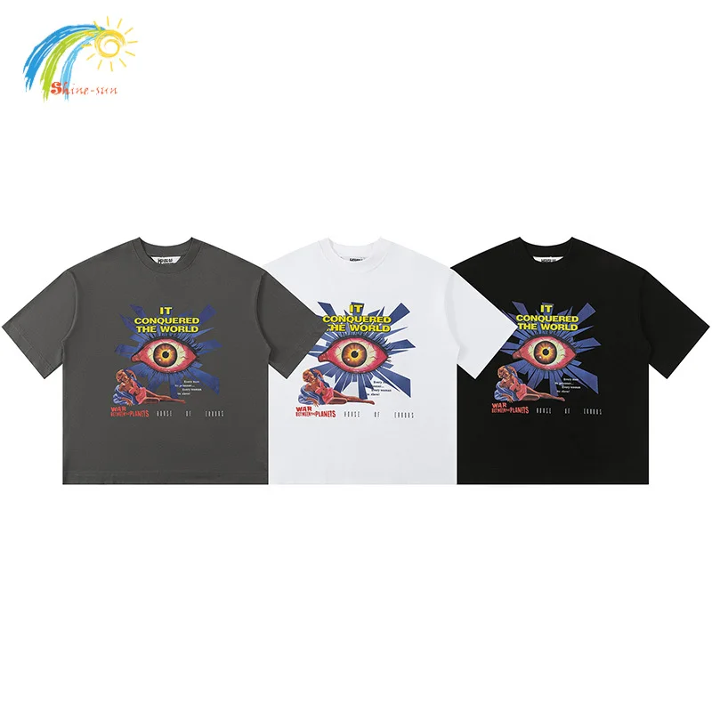 Oversized Loose Summer Tee Tops Eye Printing House Of Errors T Shirt Men Women Carbon Gray White Black T-Shirt Tee Top