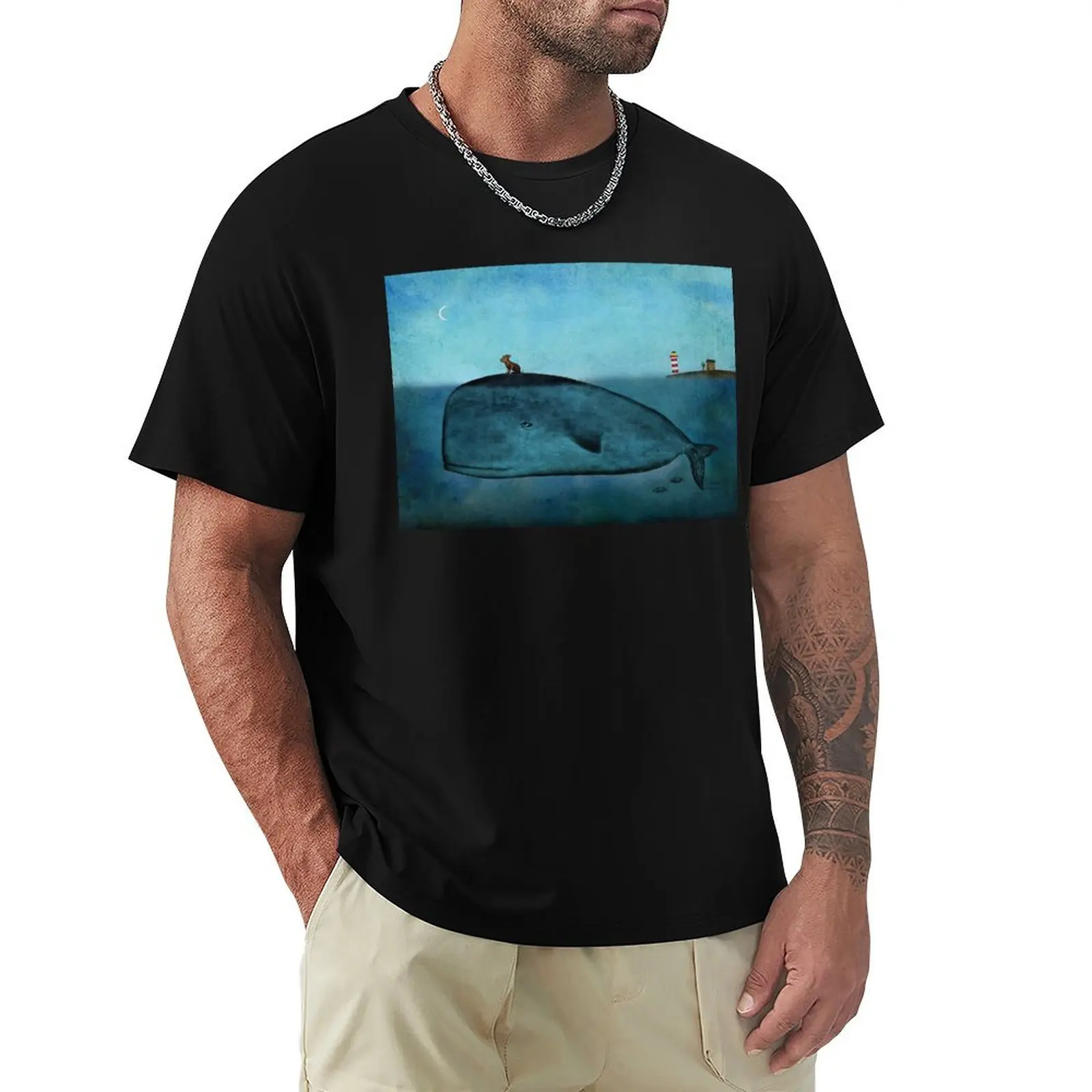 Whale and dog watercolor T-Shirt Work Utility Short Sleeve Shirt