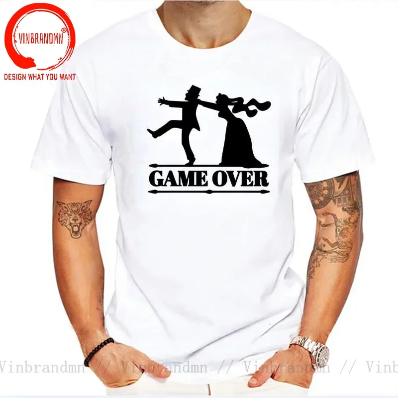 Game Over Tees Men Bride Tops Groom Bachelor Clothing Funny Bachelorette Party T Shirt Marriage Gray Tshirt Husband Wife T-shirt