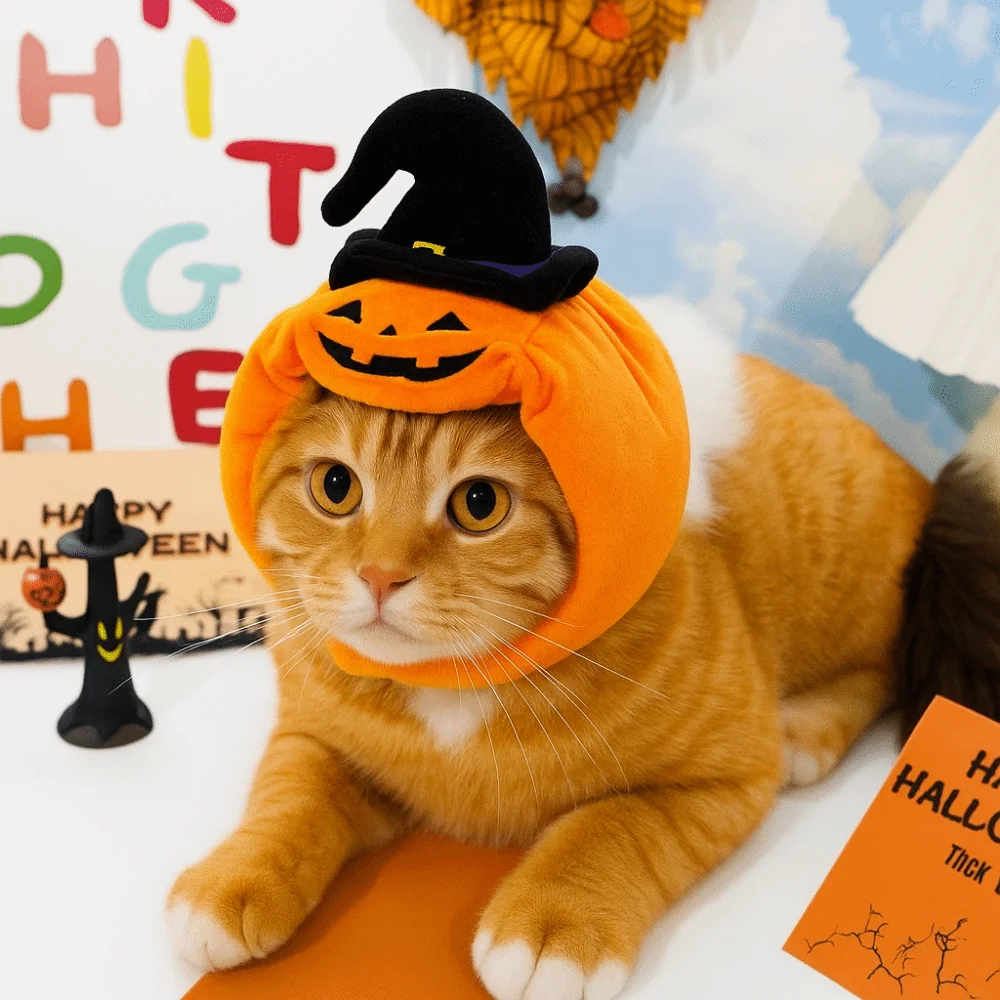 

Cute Pumpkin Pet Halloween Hat Cozy Soft Dogs Hat Transforming Cat Headgear Costume