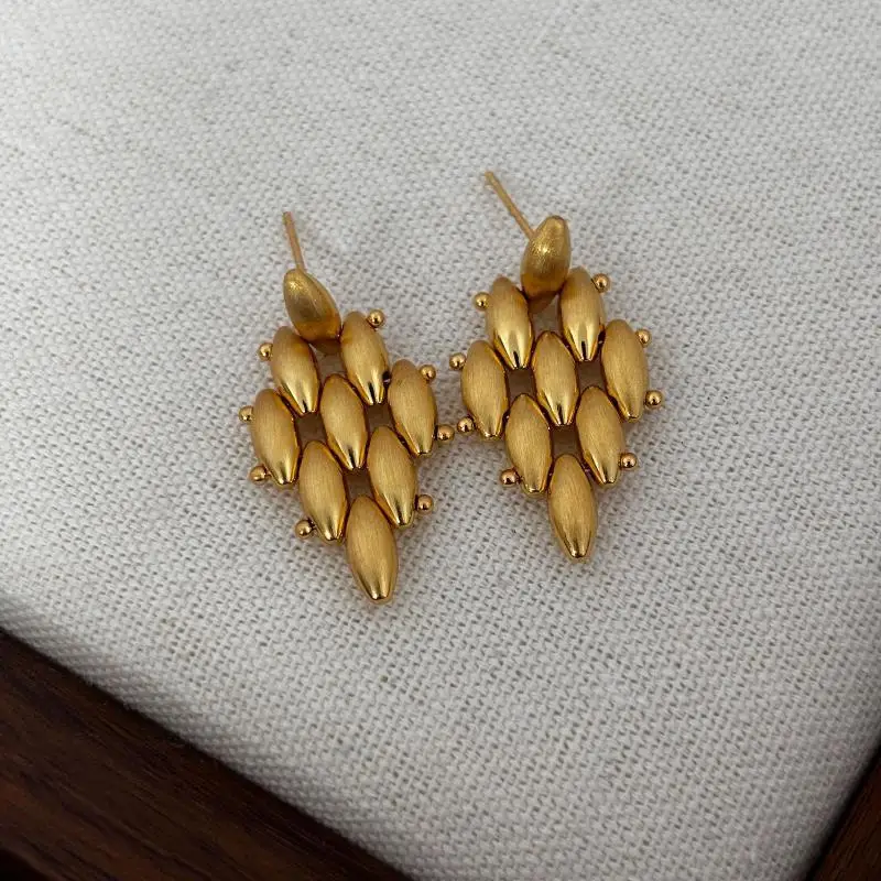 Neues Design Modeschmuck Vergoldete Metall-Geometrische Gebürstete Ohrringe – Detail 4