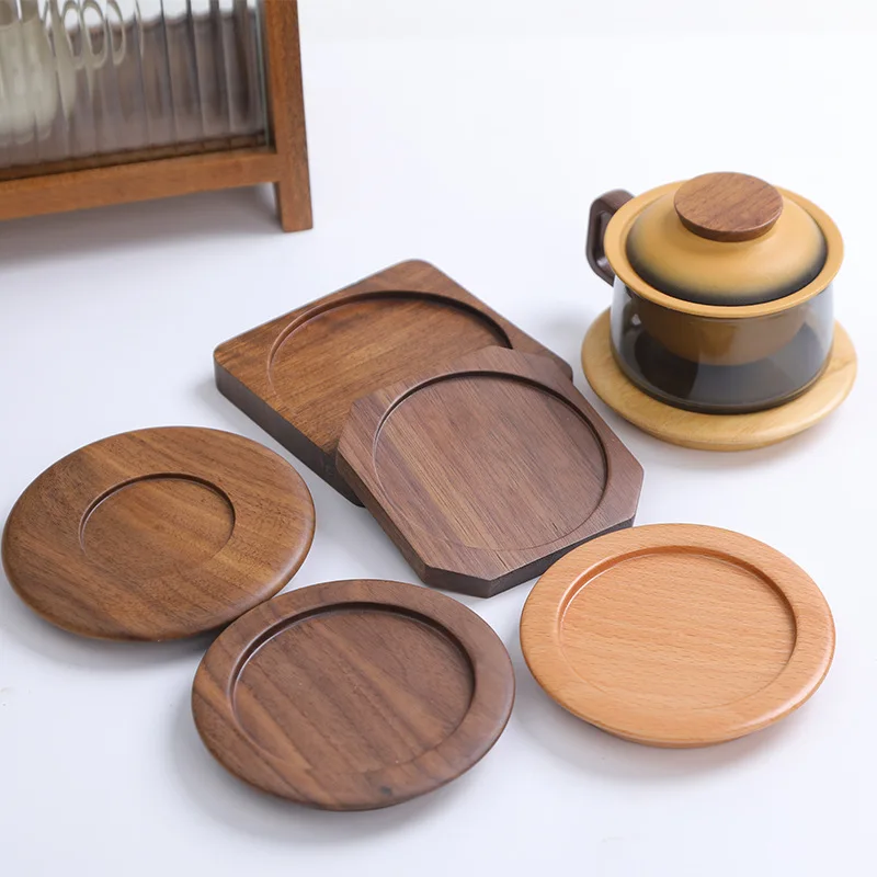1 Stück Japanischer Stil Walnussholz-Untersetzer, Dicker Wärmeisolierter Tassenuntersetzer, Vintage Runde Massivholz-Platte für Kaffee- & Teetassen