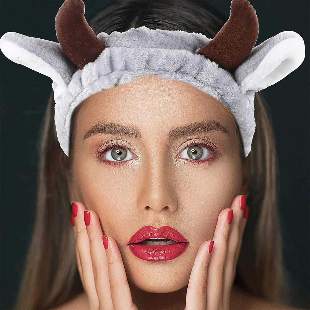 2 قطعة القرن ماكياج Headbands البقرة الأيائل الحيوان قرن الوعل قناع الوجه سبا العصابات لينة دائم اكسسوارات قرون Headbands #4