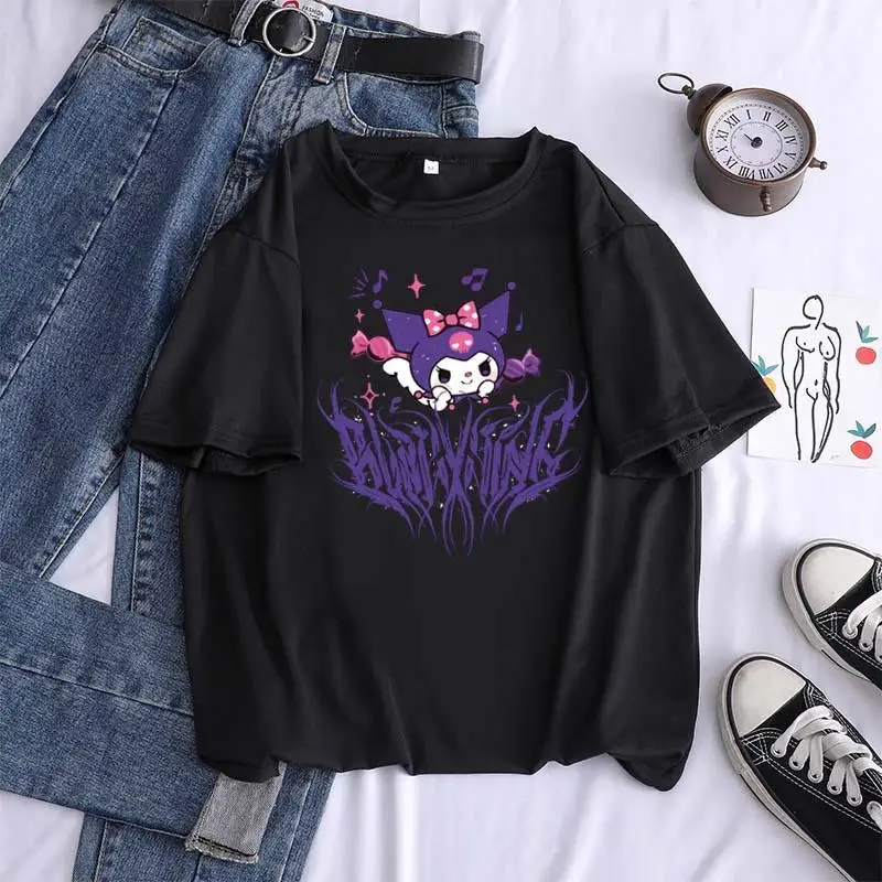 

Sanrio Kurome Cute cartoon print trendy new cool short-sleeved T-shirt for women summer street style casual fashion couple tops