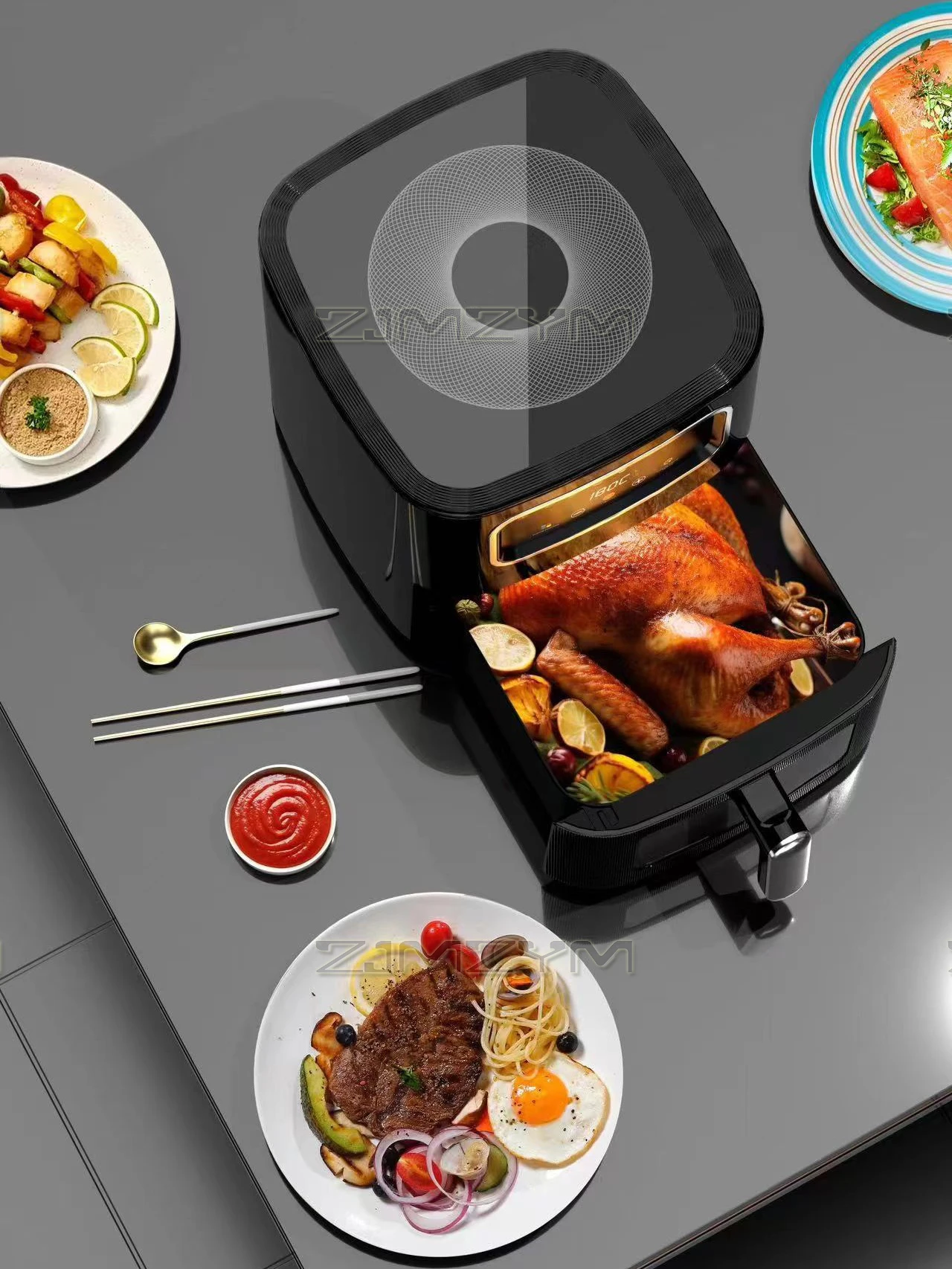 10L Large Capacity Intelligent Automatic Air Fryer Oven 220V Household Multi-function Smart Touchscreen Deep Fryer Without Oil