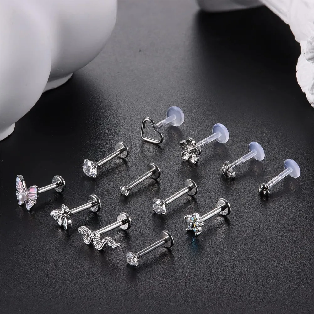 DOLOTTA 1Pcs 16G Surgical Steel Forward Labret Helix Earrings Threadless Push in Lip Rings Tragus Conch Monroe Piercings Jewelry