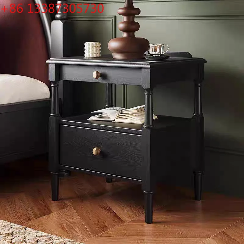 

Medieval style solid wood bedside table coffee table side cabinet shelf household bedroom retro bedside table