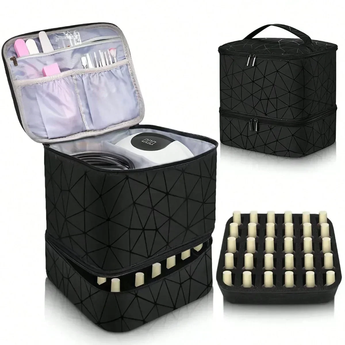 Women's Portable Double-layer Nail Polish Storage Bag Organizer Travel Essential Oil Storage Box Multi-function Storage Bag