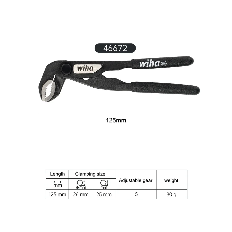 WIHA Multi-purpose 46672 water pump pliers 5 inch mini pliers single-handed precision pipe pliers 5 quick-adjustment positions