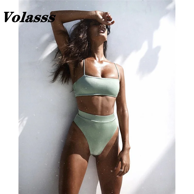 

Sexy Solid Color Bikini Set Halter Brazilian Swimsuit Women High Waist Two Pieces Bathing Suit Push Up Swimwear Summer Beachwear