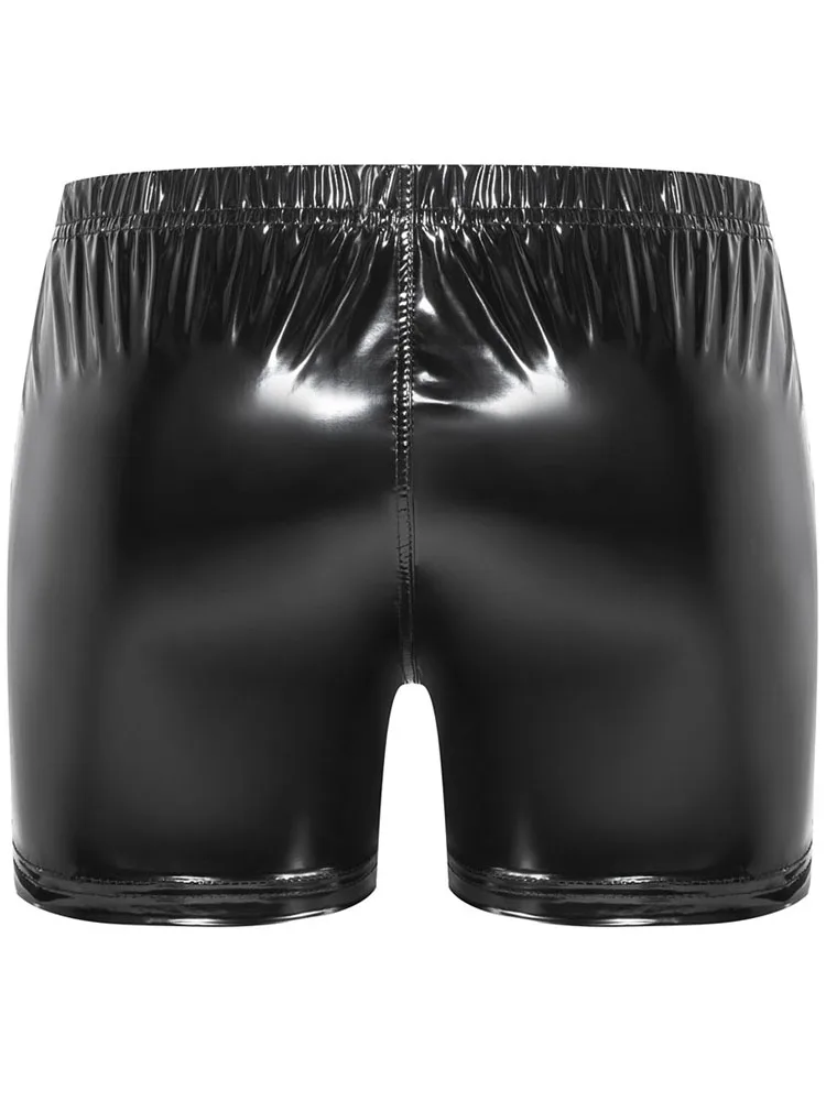 S-5XL Shiny Faux PU Leather Shorts Wet Look PVC Trunks Zipper Boxer Briefs Tights Boxershorts Micro Mini Bermudas Calzoncillons