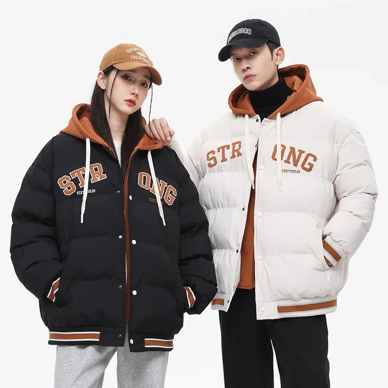 Inverno nuovo finto cappotto di cotone con cappuccio in due pezzi cappotti da Baseball addensati da uomo e da donna caldo piumino di cotone parka alla moda