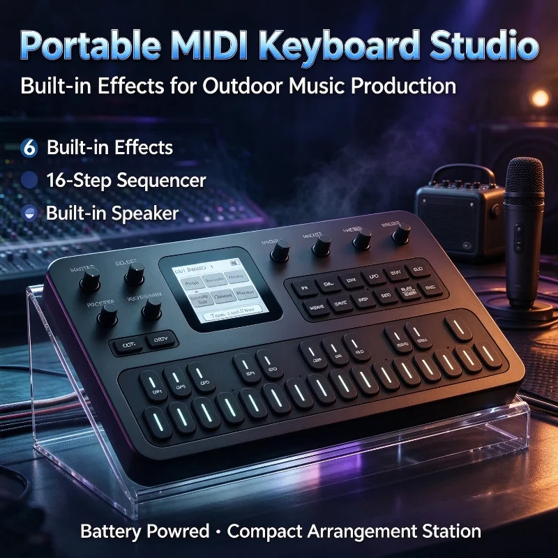 FM-1 Portable Handheld FM Synthesizer 128 Presets Built-in Speaker Battery Powered Sound Source MIDI Keyboard For Song Arranging