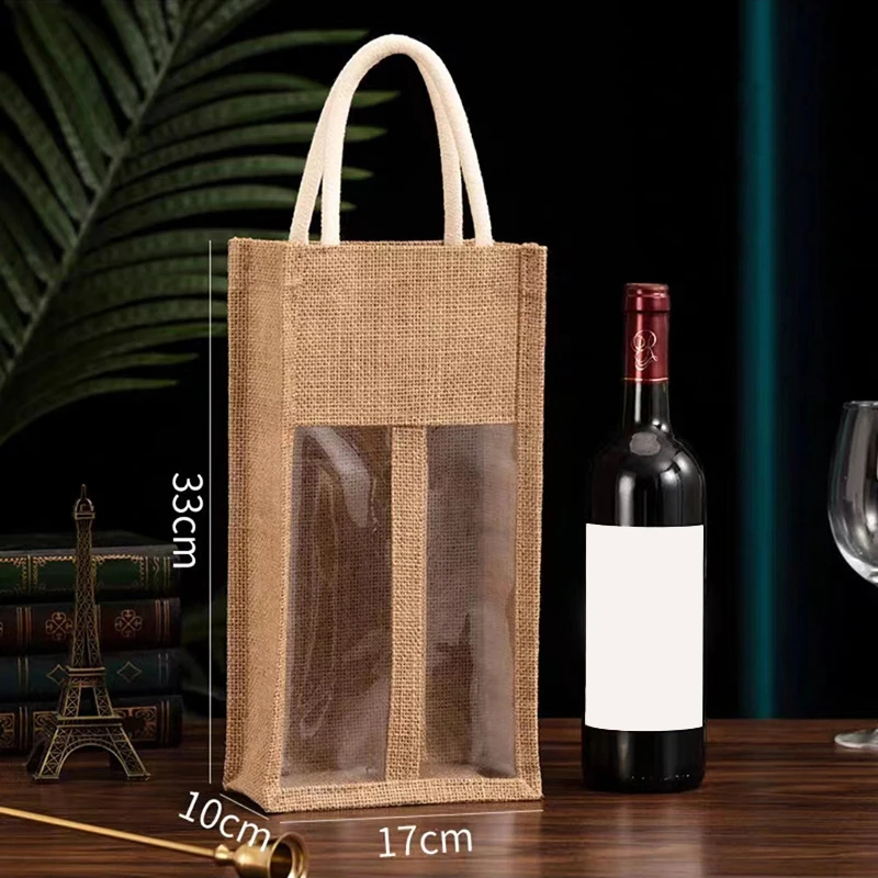 1pc Red Wine Handbag Wine Gift Box With Window And Handle Single/ Double Bottle Champagne Package Bags Wedding Favors For Guests
