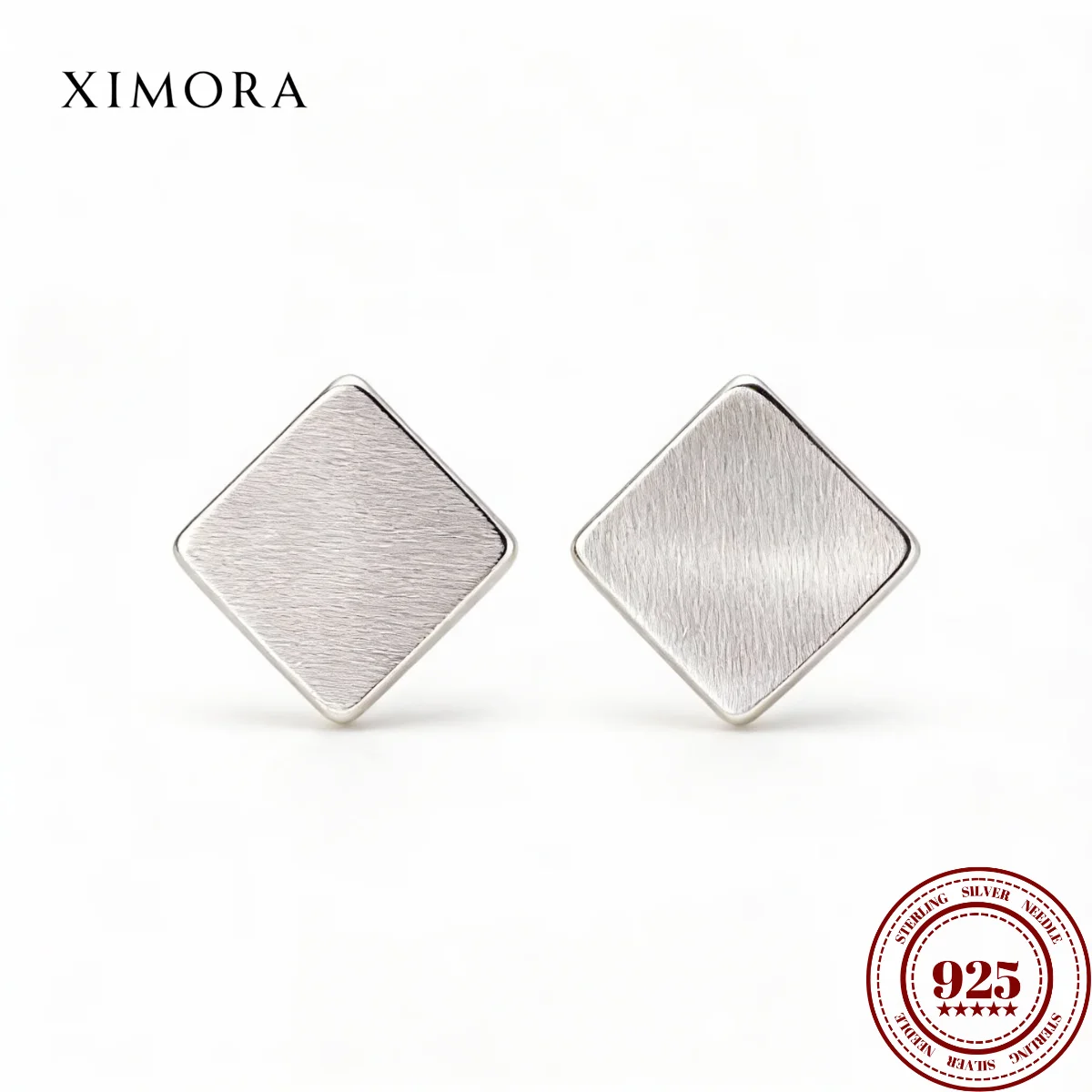 

XIMORA S925 Sterling Silver Delicate Minimalist Diamond-Shaped Stud Earrings Niche Design with Brushed and Polished Finish