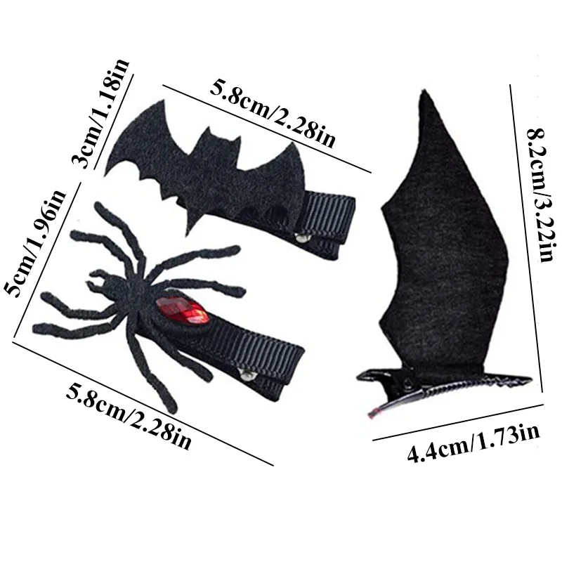 1Pair Halloween Hair Clips For Girls Spider Barrettes Dress-up Costume Hairgrips Black Devil Wings Bat Hairpin Fashion Hair Clip