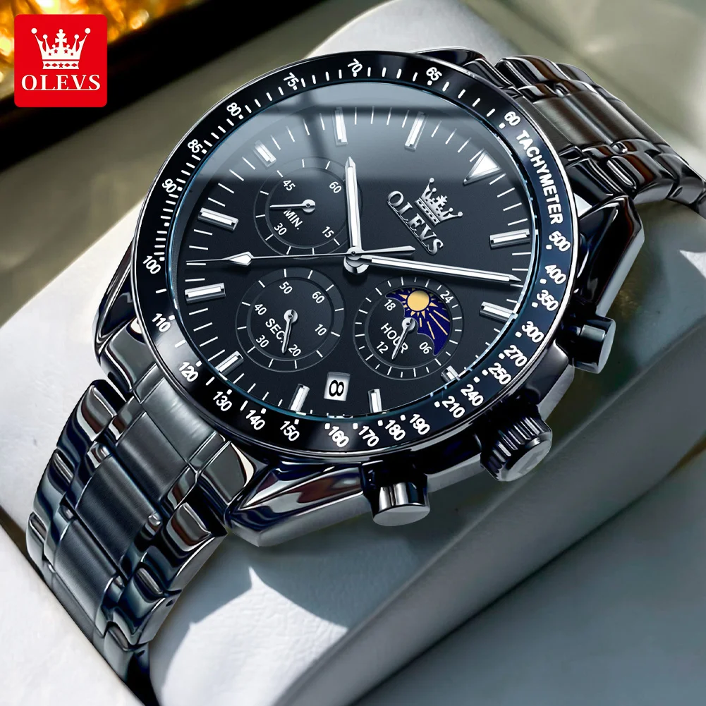 OLEVS 3618 Original Quartz Movement Watch Multi-functional Dial Moon Phase Calendar Window 30m Waterproof HD Luminous Watch