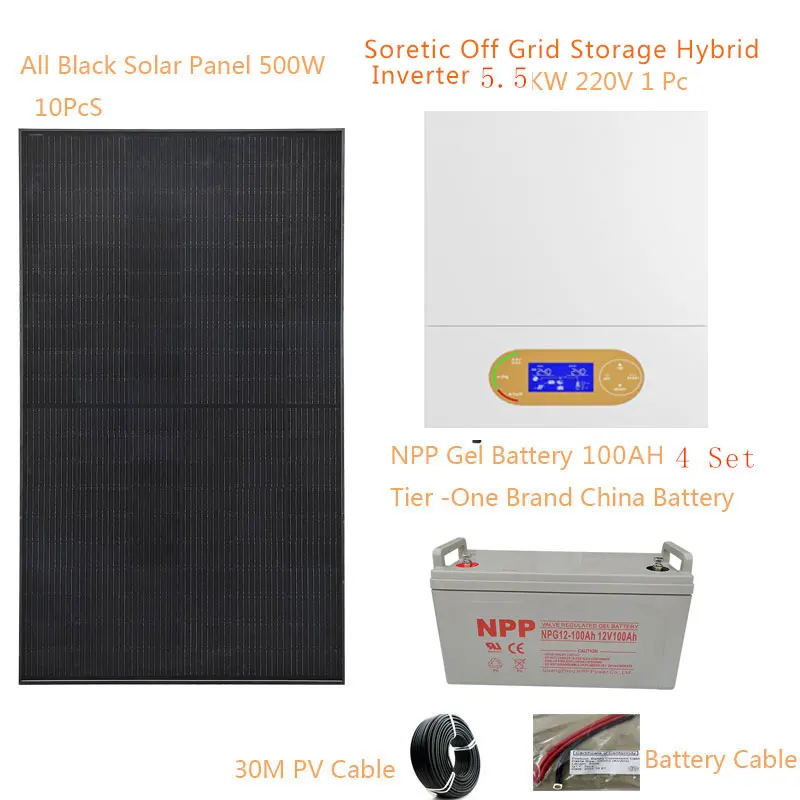 Solar System For Home Complete Kit 5000W 220V 110V Solar Panel 500 Watt On Off Grid System  Hybrid Inverter Home  Car Camping