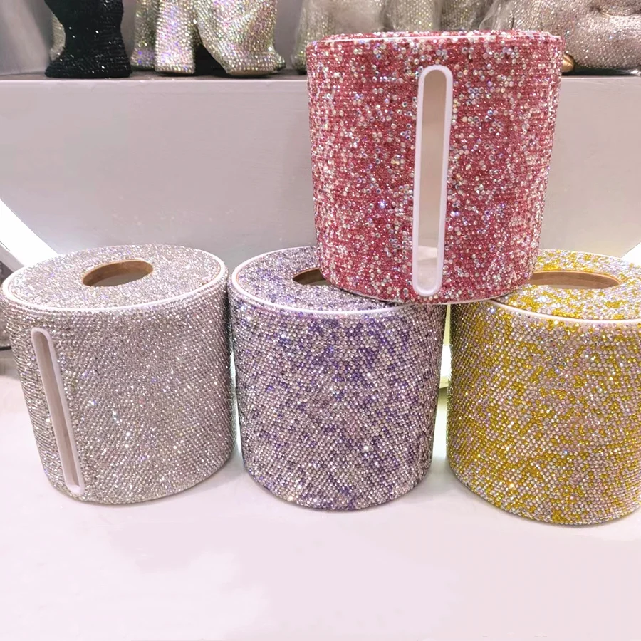 

Cylinder Plastic Tissue Box Rhinestone Cover Toilet Roll Paper Tube Bucket Holder Storage Dispenser Office Home Car Organizer