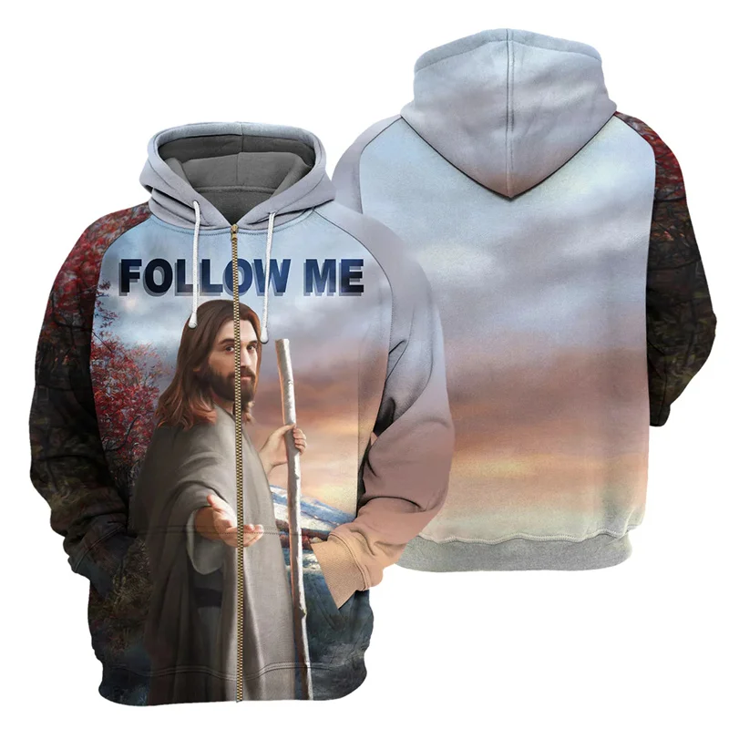 

New Winter 3D The God Of Jesus Printing Zip Up Hoodies For Men Christian Belief Graphic Pullovers Kid Fashion Cool Clothing Tops