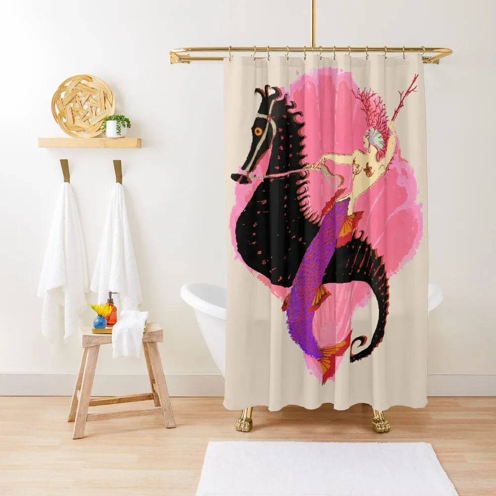 

Art Deco Mermaid on Seahorse with Clam Shell Shower Curtain Bathroom Shower Set Luxury Bathroom Shower Curtain