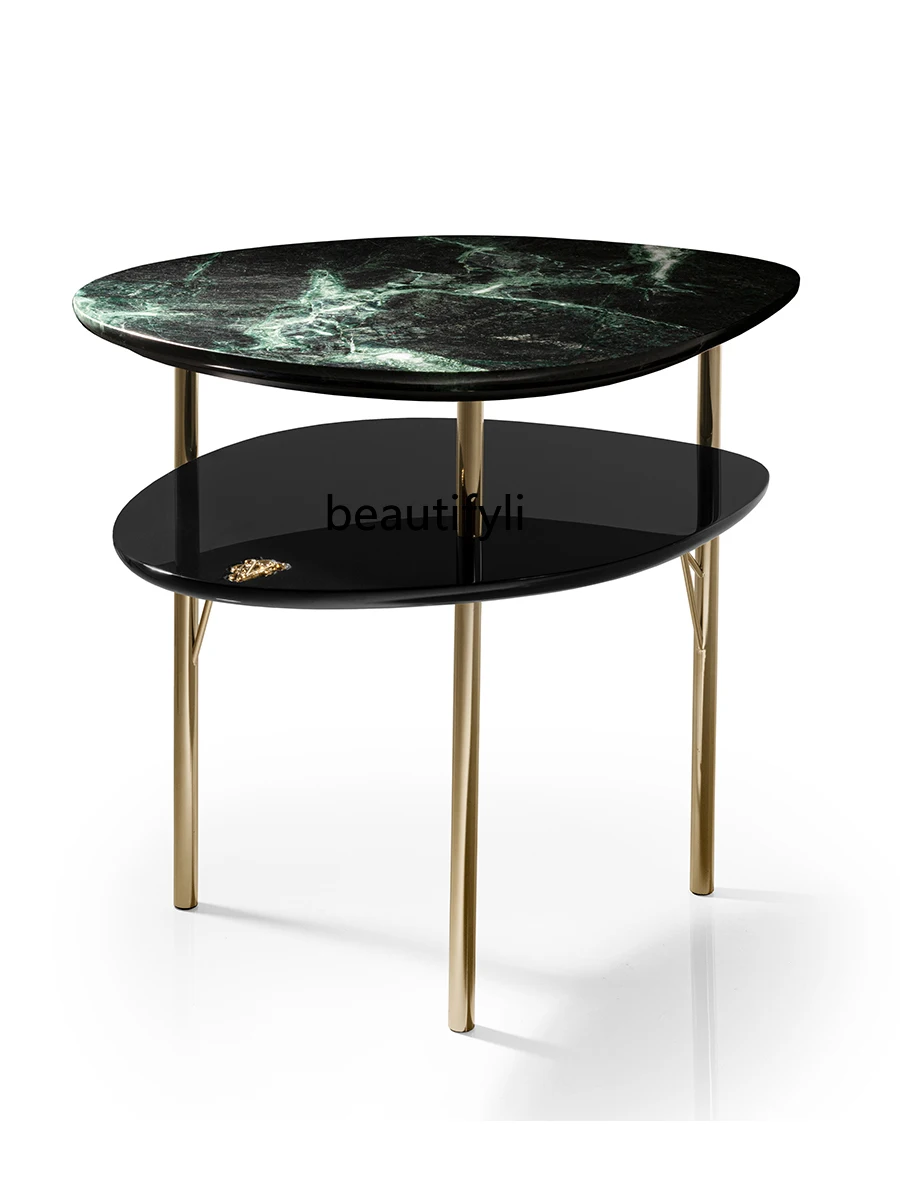 Italian Light Luxury Post-Modern Special-Shaped Side Table Designer Green Stone Sofa round Tea Table Living Room Furniture