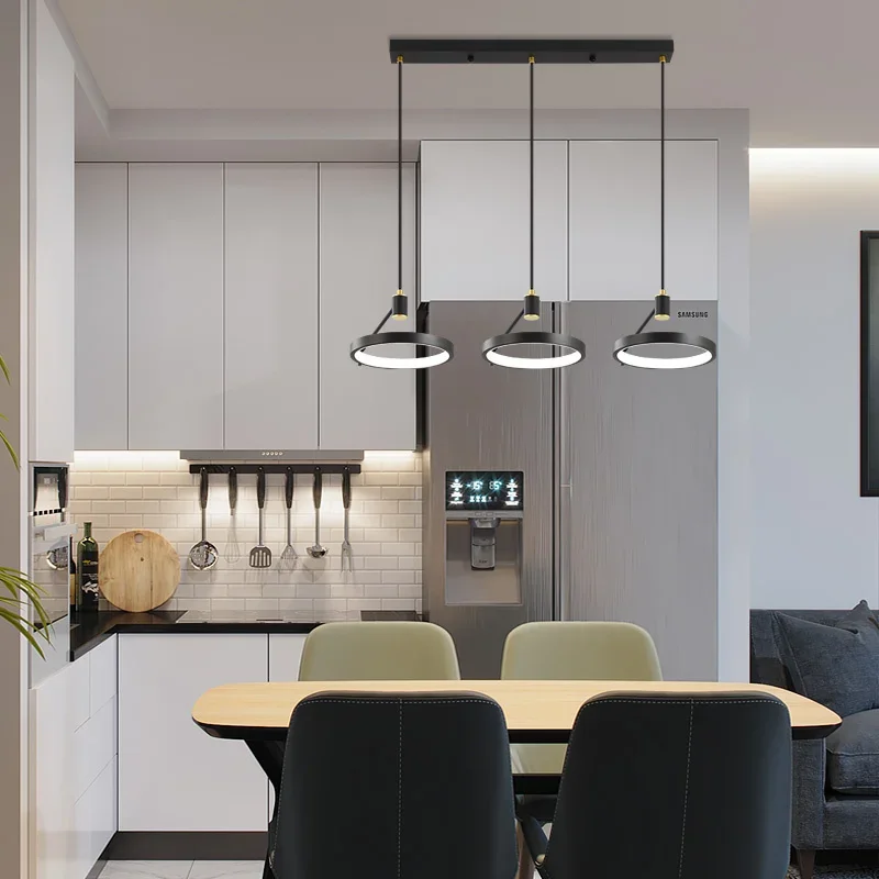 

minimalist Nordic restaurant chandelier modern creative personality bar chandelier ring three head loft wrought black led lamp