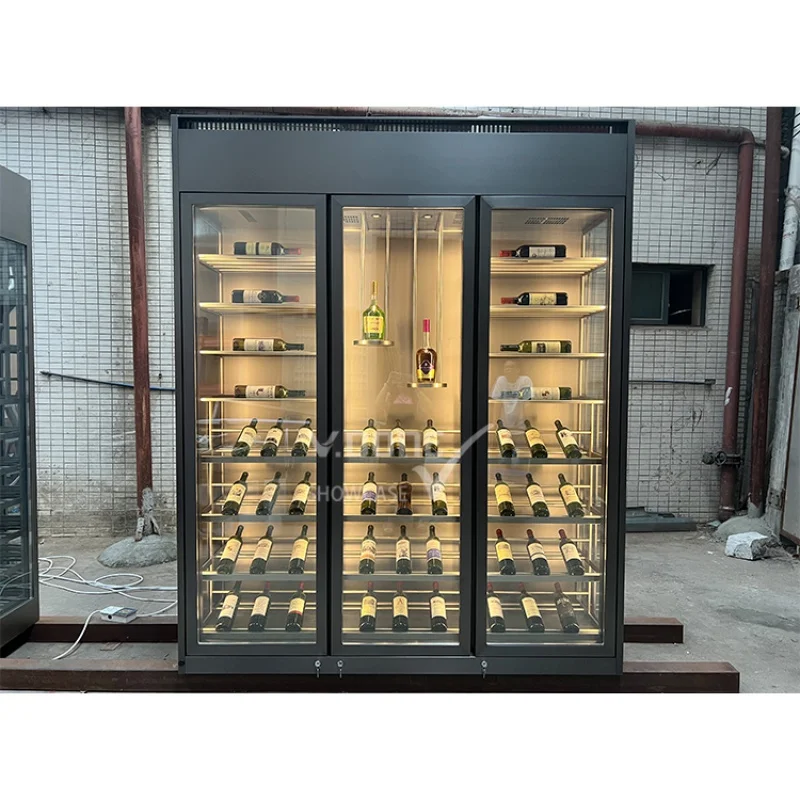 Customized-modern Commercial luxury bar and wine cabinets stainless steel wine storage cabinet display glass wine cellar res