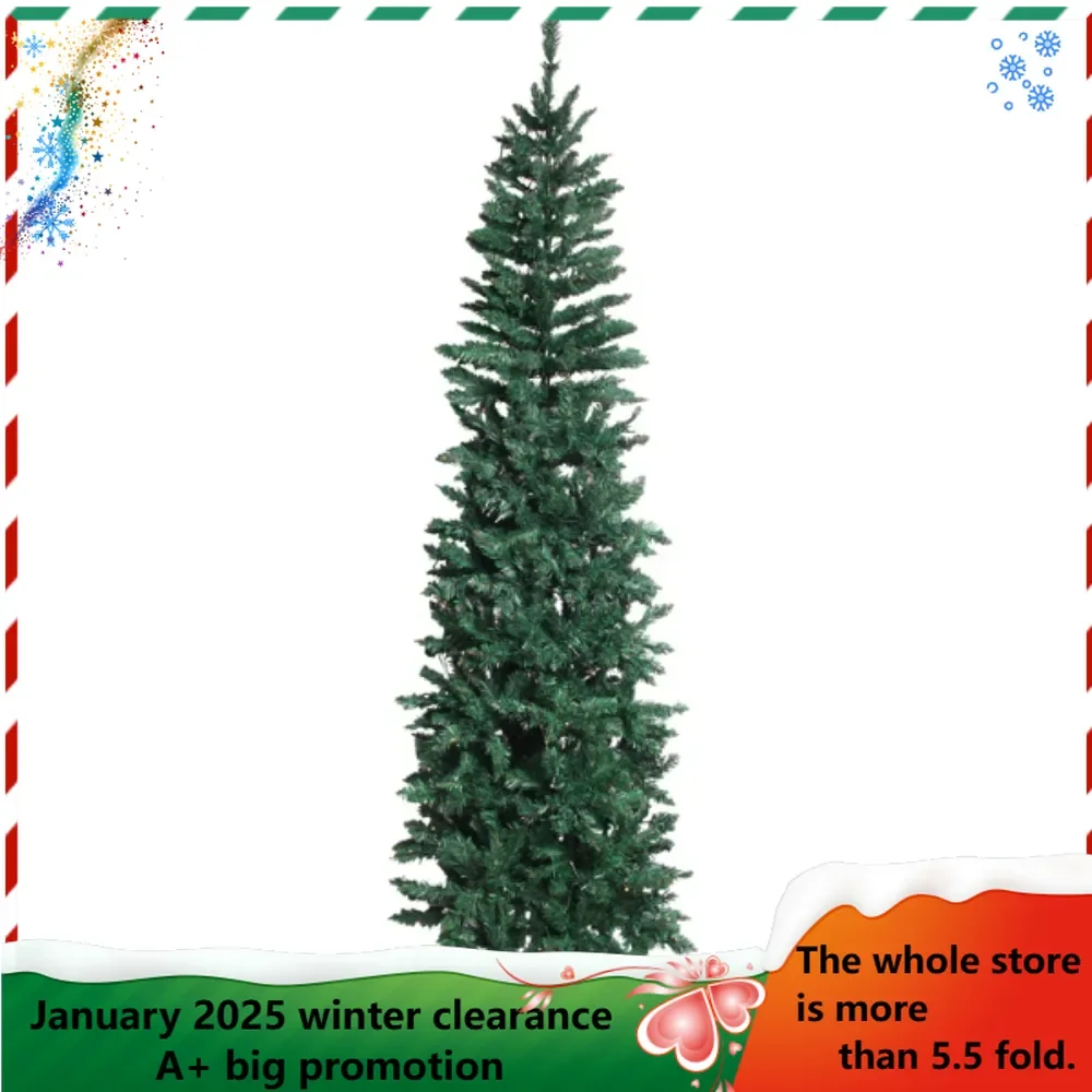 Green 6.5ft 250 Lights Warm 8 Patterns 719 Branches Pointed Pencil Shape Leaves made of eco-friendly PVC material Christmas Tree