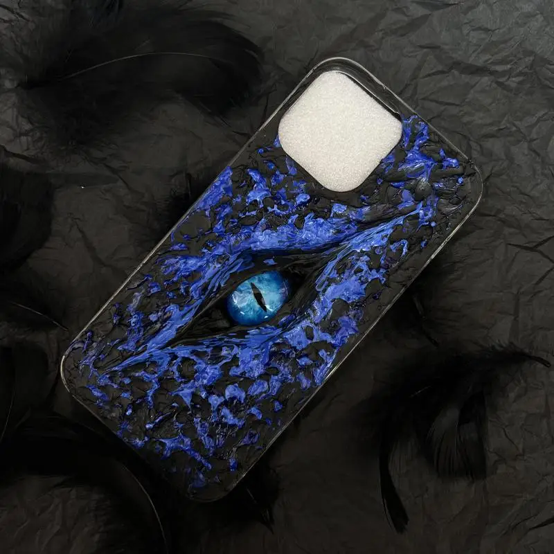

4064 Handmade Cthulhu Eye Cream Glue Phone Case 3D Devil Eyes Horror Design with Glowing Customizable All Smartphones Fits Any