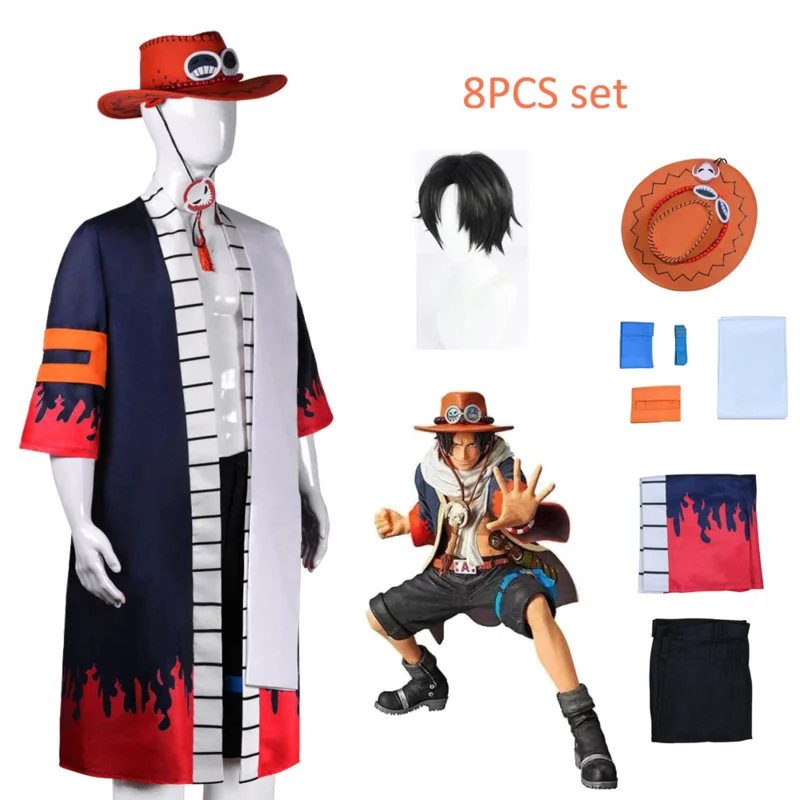 Anime Portgas D Ace Cosplay Costume Adult Kimono Sets Hat Shorts andScarf Halloween Carnival Performance Clothing Set