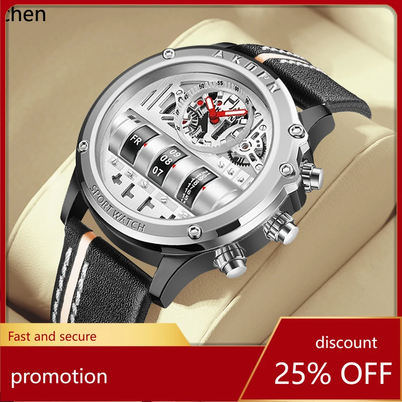 

YFY Men's Business Electronic Men's Unique Rotating Date Leather Strap