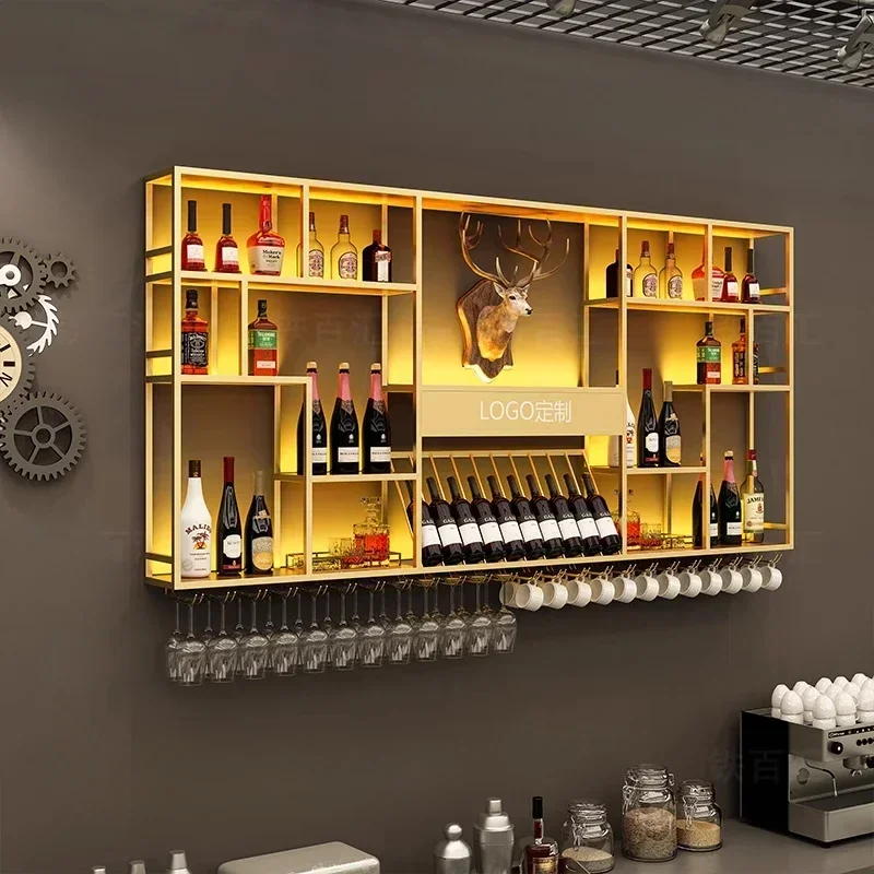 خزانة بار النبيذ الثلاجة ويسكي عرض الشمال معلقة المشروبات جدار رف المعادن Vitrinas رفوف التخزين بار الأثاث