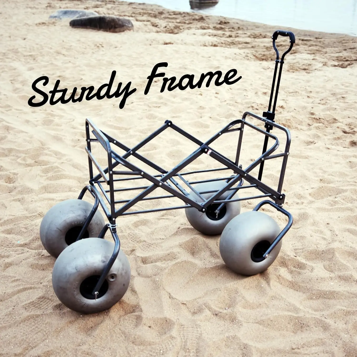 13インチバルーンホイール付きビーチカート、砂用の大きな車輪付き折りたたみ式ビーチワゴン、ポンプ付き (ビーチワゴン)