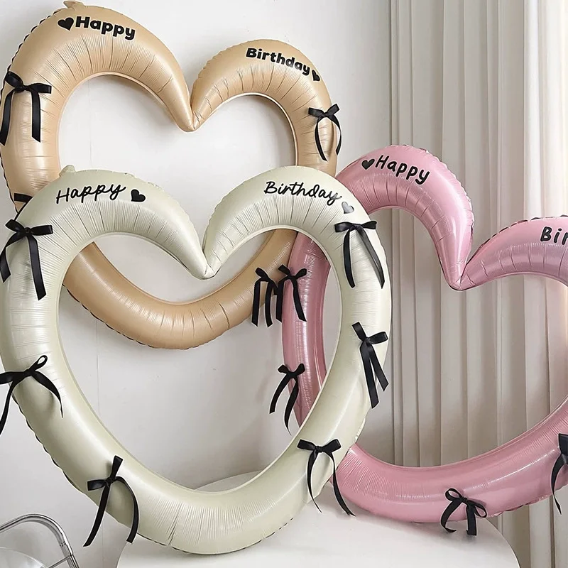 40 Zoll Bogen Happy Birthday Hohlherz Folienballon-Set mit Aufklebern Bändern Geburtstags-Foto-Requisiten Dekoration