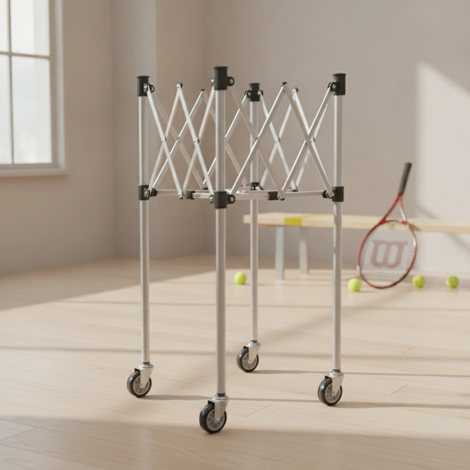 Tennis Ball Cart Frame Aluminum Foldable Cart Frame with Wheels Tennis Ball Carrier Collapsible Portable for Coaches